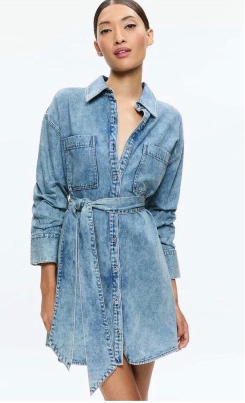 Alice + Olivia Brigita Denim Shirt Dress Light Wash